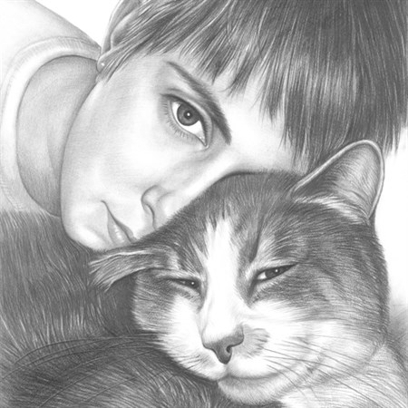 Hand Drawn Pencil Sketch Portrait of A Young Lady with Her Cat from A Photo - myDaVinci